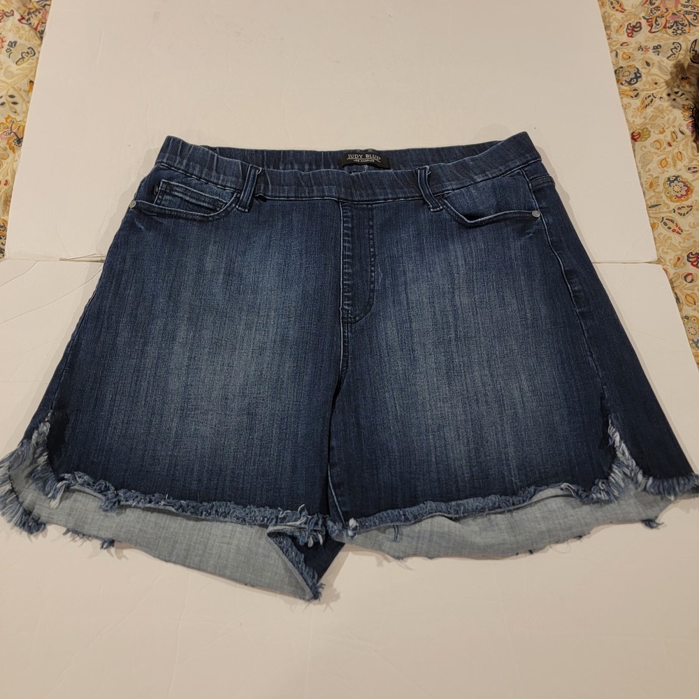 Judy Blue Jean Shorts Womens 3XL High‎ Rise Pull On Fringed Stretch Denim Shorts - Picture 2 of 8